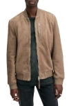 Allsaints Kemble Suede Bomber Jacket In Acre Brown