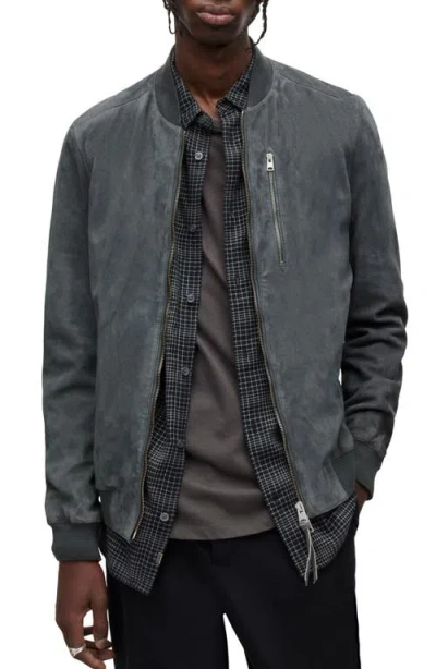 Allsaints Kemble Suede Bomber Jacket In Concrete Grey