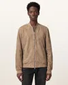 Allsaints Kemble Suede Bomber Jacket In Corn Brown