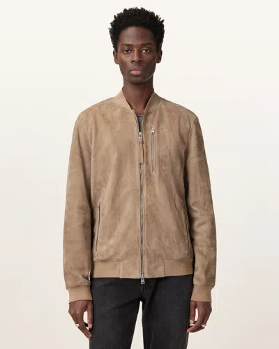 Allsaints Kemble Suede Bomber Jacket In Corn Brown