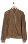 Allsaints Kemble Suede Bomber Jacket In Earthy Brown