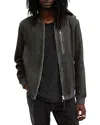 Allsaints Kemble Suede Bomber Jacket In Grange Green