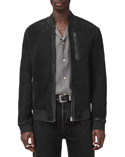 Allsaints Kemble Suede Bomber Jacket In Green