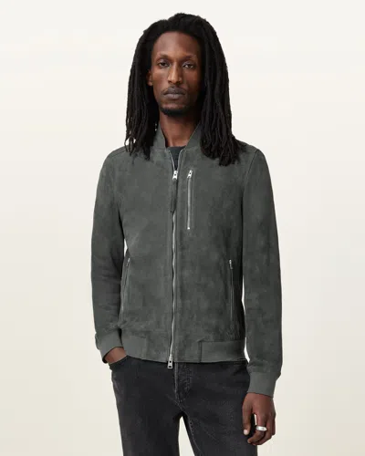 Allsaints Kemble Suede Bomber Jacket In Slatestone Grey
