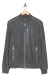 Allsaints Kemble Suede Bomber Jacket In Slatestone Grey