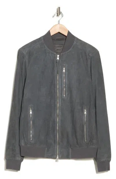 Allsaints Kemble Suede Bomber Jacket In Slatestone Grey