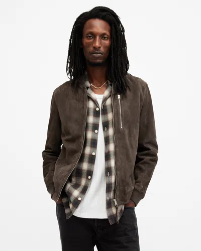 Allsaints Kemble Suede Bomber Jacket In Woodland Brown