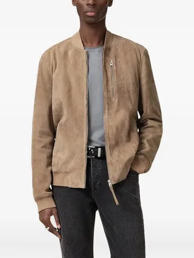 Allsaints Kemble Zip-fastening Suede Bomber Jacket In Brown