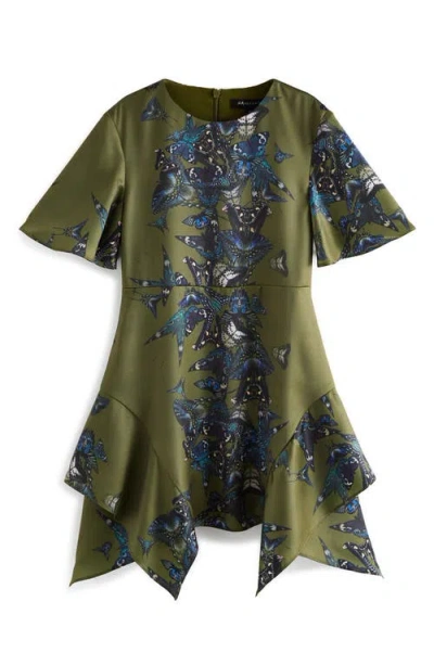 Allsaints Sm By  Kids' Butterfly Print Handkerchief Hem Dress In Green