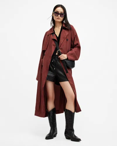 Allsaints Kikki Oversized Trench Coat In Burnt Red