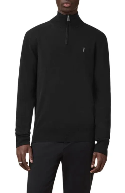 Allsaints Kilburn Funnel Neck Wool Blend Quarter Zip Sweater In Black