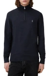 Allsaints Kilburn Funnel Neck Wool Blend Quarter Zip Sweater In Blue