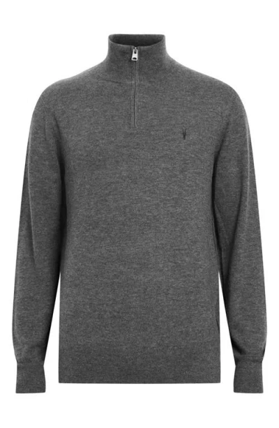 Allsaints Kilburn Funnel Neck Wool Blend Quarter Zip Sweater In Gray