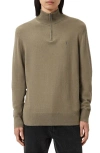 Allsaints Kilburn Mock Neck Wool Blend Quarter Zip Sweater In Green
