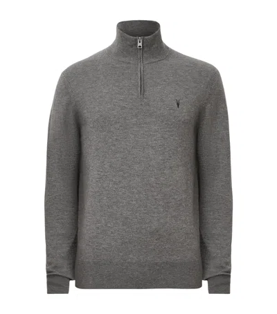 Allsaints Kilburn Funnel Neck Wool Blend Quarter Zip Sweater In Gray