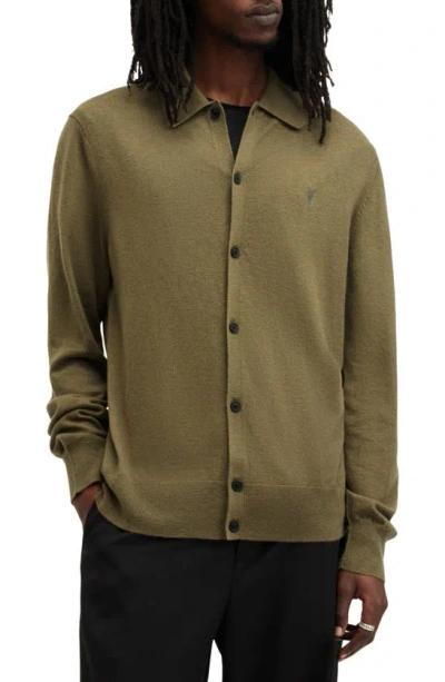 Allsaints Kilburn Ramskull Shirt Cardigan In Avo Green