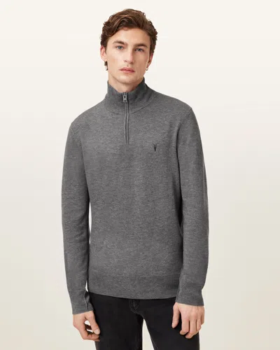 Allsaints Kilburn Zip Funnel Neck Ramskull Jumper In Monument Grey