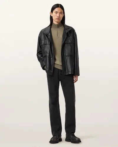 Allsaints Kilburn Zip Funnel Neck Ramskull Sweater In Green