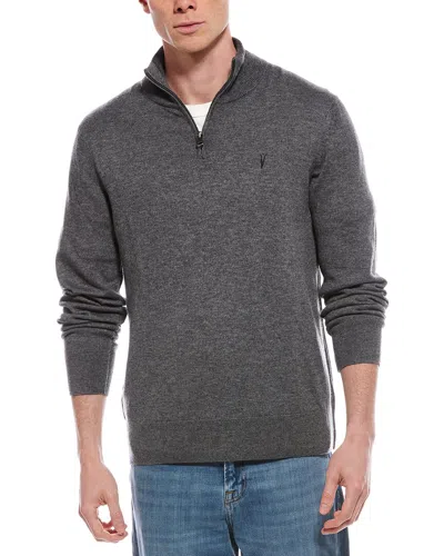 Allsaints Kilburn Zip Wool-blend Funnel Neck Sweater In Gray