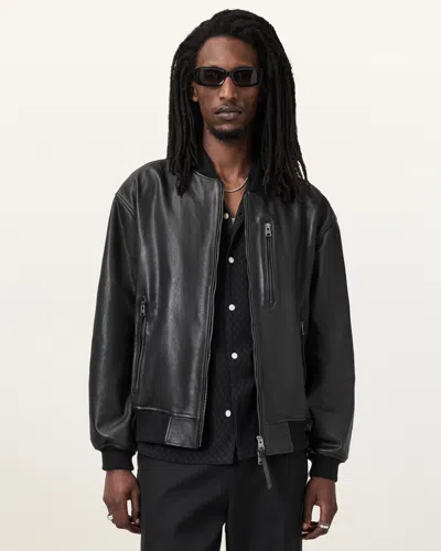 Allsaints Kino Oversized Leather Bomber In Black