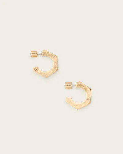 Allsaints Kira Hex Hoop Earrings In Warm Brass