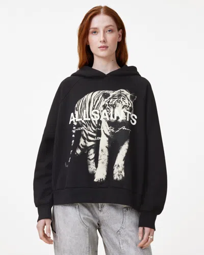 Allsaints Kit Talon Tiger Print Hoodie In Black