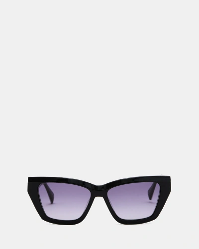 Allsaints Kitty Rectangular Cat Eye Sunglasses In Gloss Black