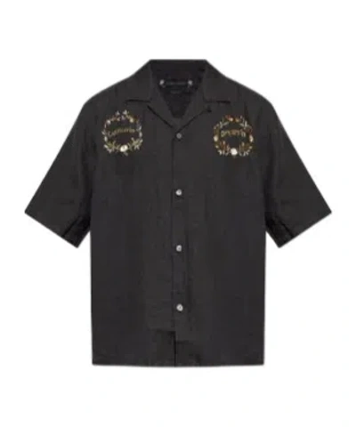 Allsaints Klavicle Embroidered Camp Shirt In Black