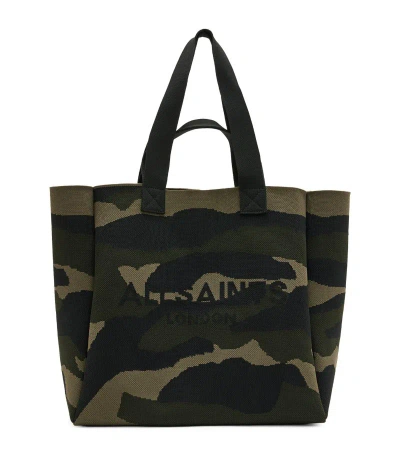 Allsaints Knitted Camouflage Izzy Tote Bag In Green