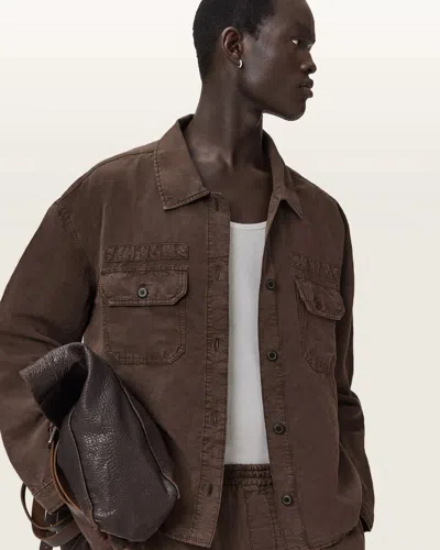 Allsaints Korten Linen Blend Relaxed Fit Shacket In Brown