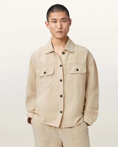 Allsaints Korten Linen Blend Relaxed Fit Shacket In Brown