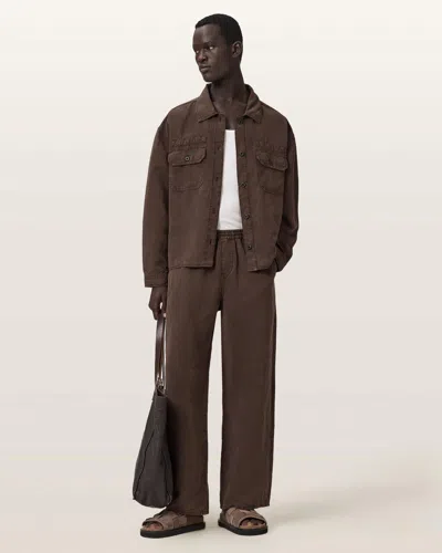 Allsaints Korten Loose Fit Linen Blend Pants In Brown