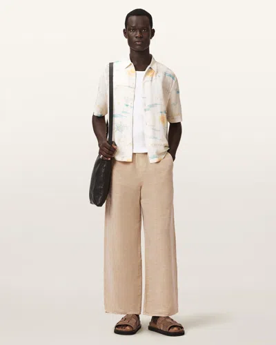 Allsaints Korten Loose Fit Linen Blend Pants In Brown