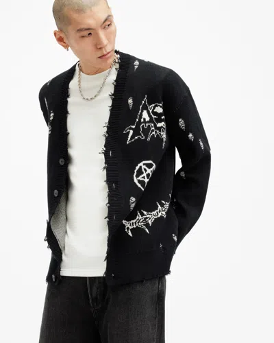 Allsaints Koto Gothic Jacquard Cardigan In Black/chalk White