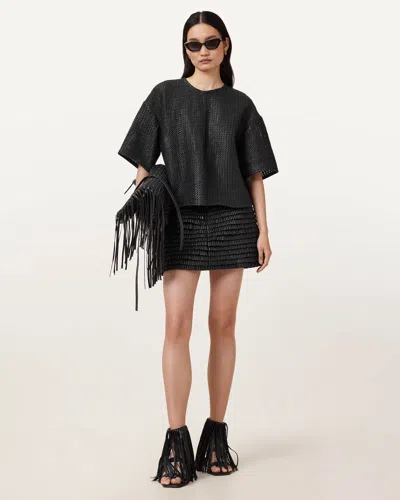 Allsaints Krindle Leather Mini Skirt In Black
