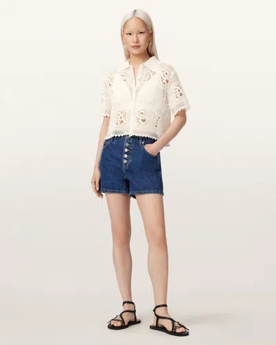 Allsaints Kyra Crochet Cropped Polo In Neutral