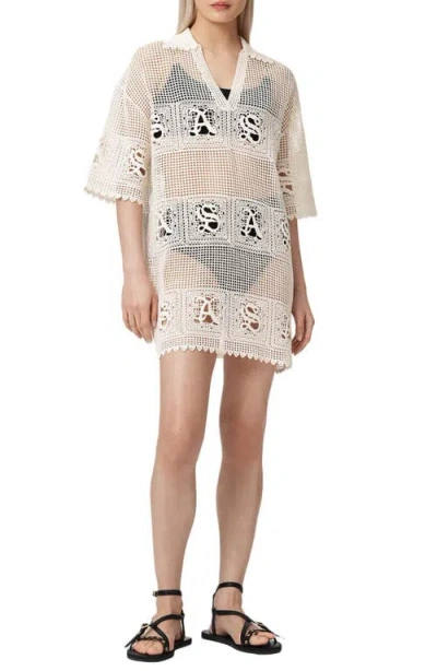 Allsaints Cotton Kyra Open Knit Mini Dress In White