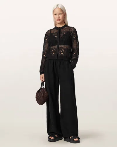 Allsaints Kyra Open Knit Crochet Cardigan In Black