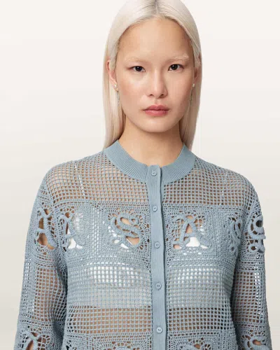 Allsaints Kyra Open Knit Crochet Cardigan In Blue