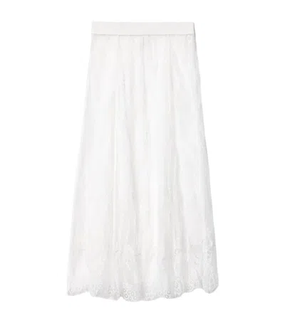 Allsaints Womens Off White Arran High-rise Lace-embroidered Woven Midi Skirt In Brown