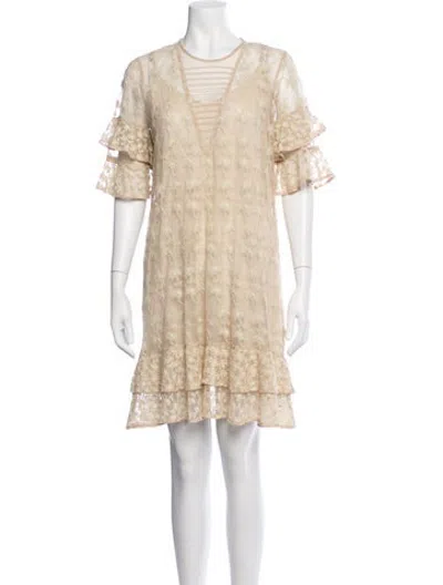 Pre-owned Allsaints Lace Pattern Knee-length Dress In Neutrals