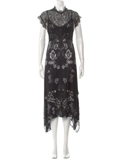Pre-owned Allsaints Lace Pattern Long Dress In Black