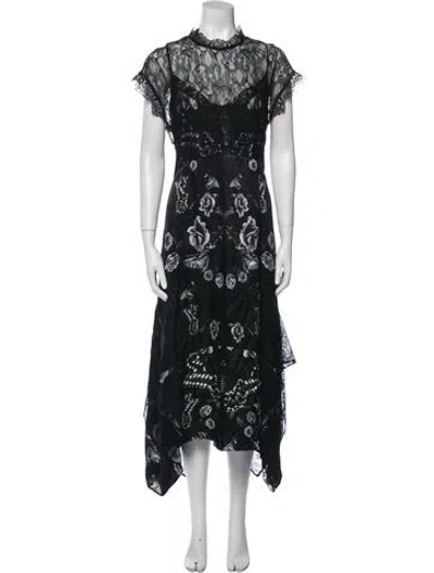 Pre-owned Allsaints Lace Pattern Long Dress In Black