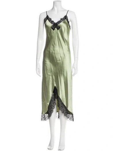 Pre-owned Allsaints Lace Pattern Long Dress In Green