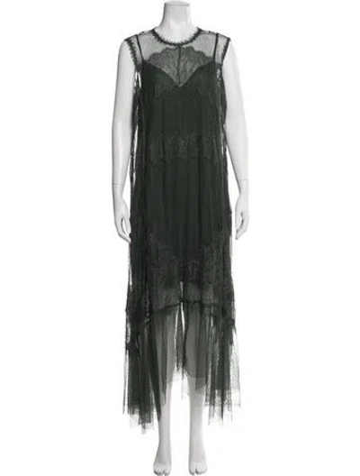 Pre-owned Allsaints Lace Pattern Long Dress In Green