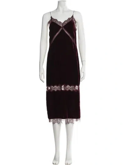 Pre-owned Allsaints Lace Pattern Midi Length Dress In Burgundy