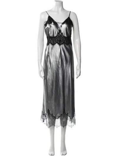 Pre-owned Allsaints Lace Pattern Midi Length Dress W/ Tags In Gray