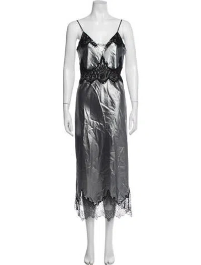 Pre-owned Allsaints Lace Pattern Midi Length Dress W/ Tags In Grey/metallic