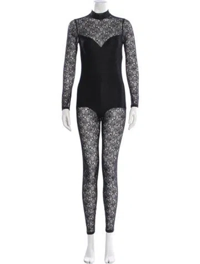 Pre-owned Allsaints Lace Pattern Mock Neck Jumpsuit W/ Tags In Black