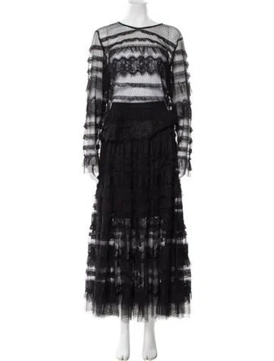 Pre-owned Allsaints Lace Pattern Ruffle Embellishment Dress Set In Black